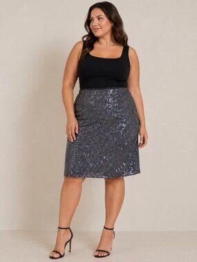 Alex Marie Black Sequin Knee-Length Pencil Skirt Size 12 Dry Clean Only